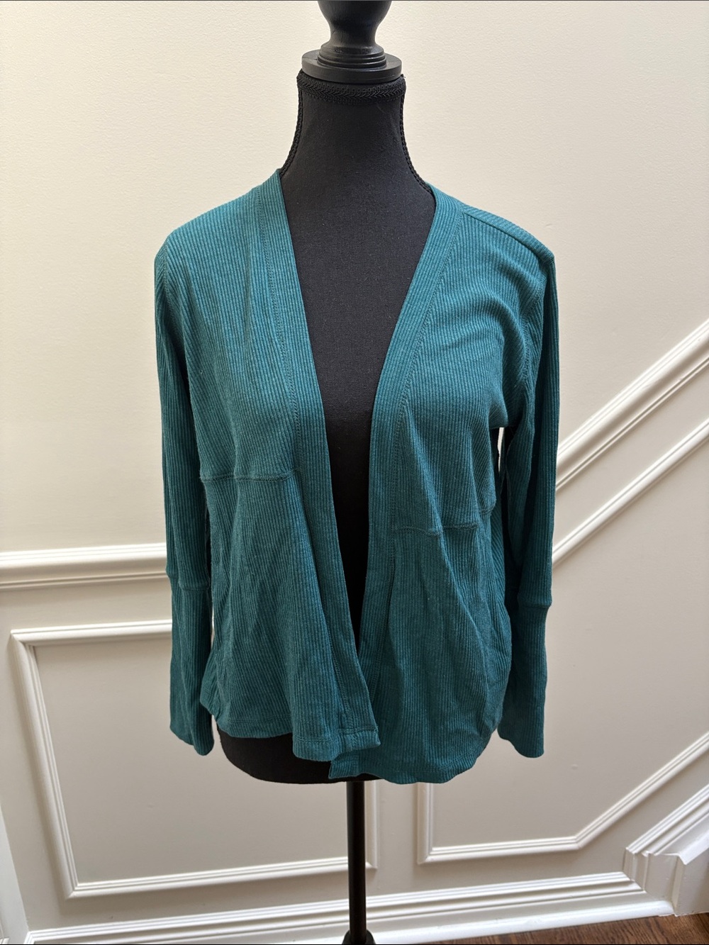 Chaser teal ribbed knit open-front cardigan - Picture 6 of 7